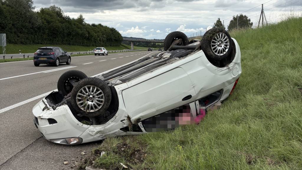 Das Auto kam auf dem Dach liegend zum Stillstand.
