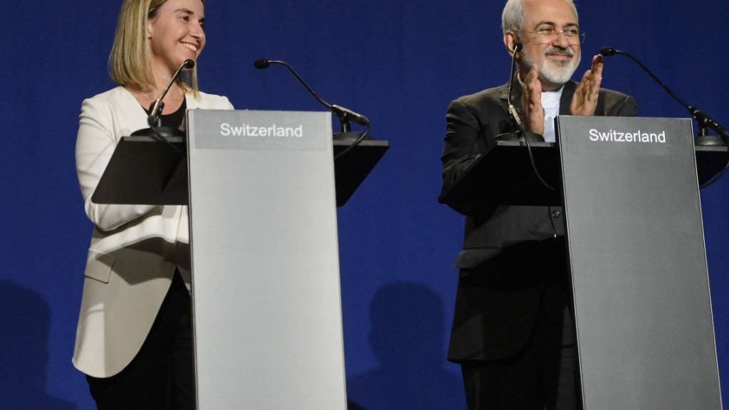Atomgespräche in Lausanne mit der EU-Aussenbeauftragten Federica Mogherini und Irans Aussenminister Mohammad Sarif im vergangenen April