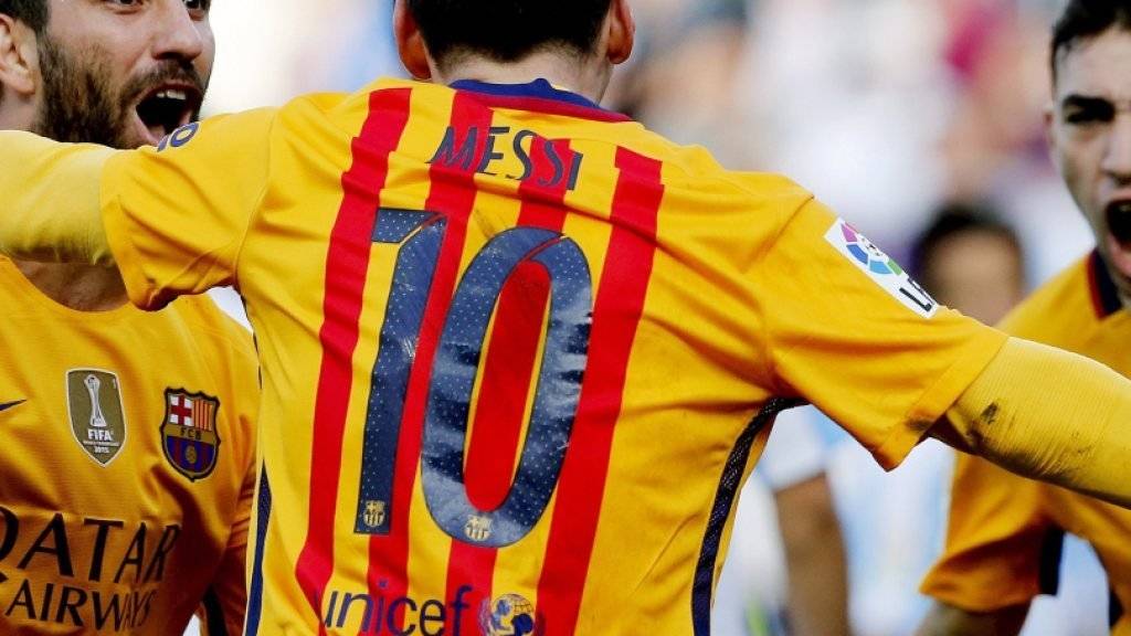 Lionel Messi jubelt nach seinem Treffer in Malaga