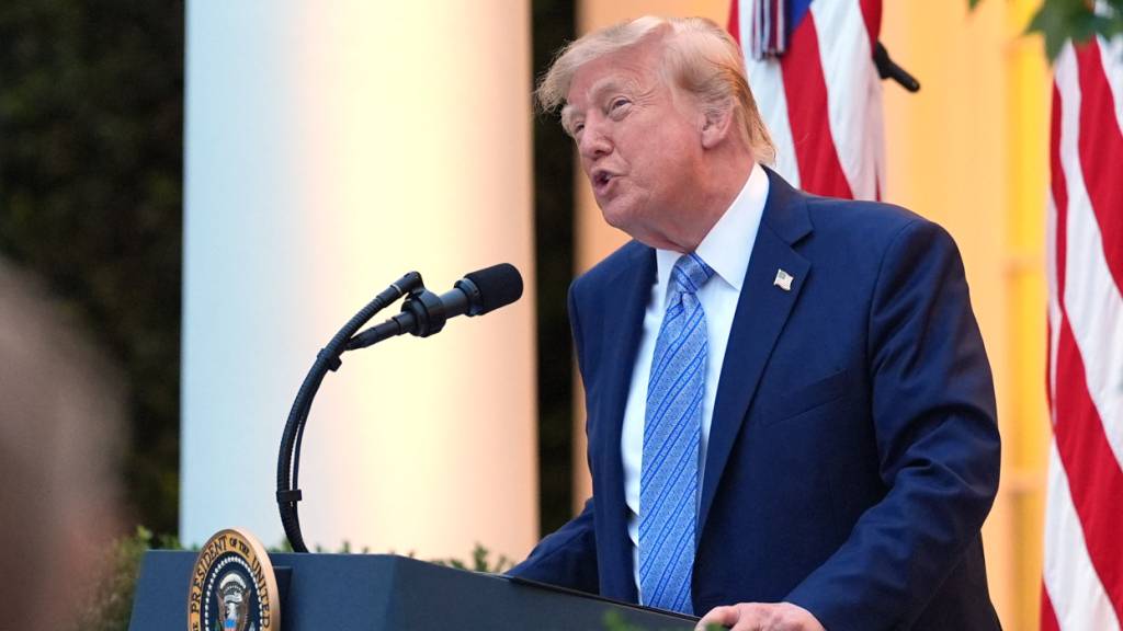 US-Präsident Donald Trump spricht im Rosengarten des Weißen Hauses. Foto: Alex Brandon/AP/dpa