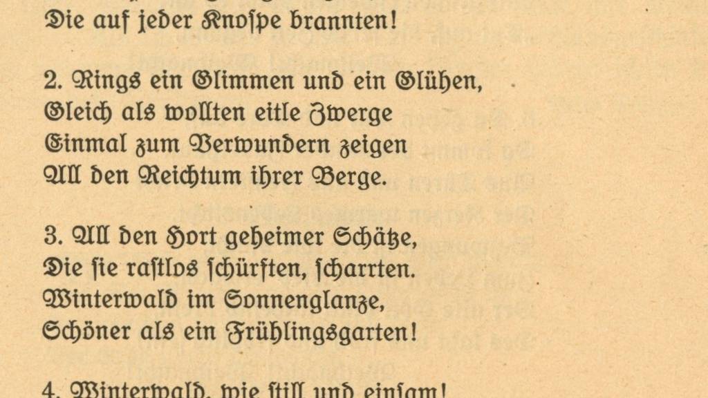 Das Gedicht «Winterwald» im Schulbuch aus dem Jahr 1925. (Bild: Staatsarchiv St.Gallen)