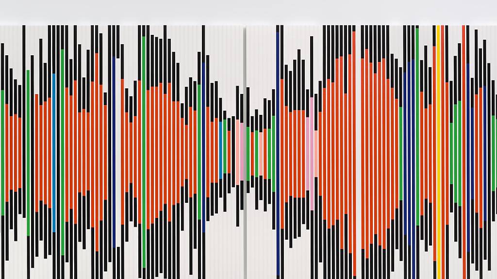«So in a sense it’s abstract as no painting will ever be [Sound Graph 3]» von Sarah Morris. Das Gemälde ist eines der 56, die im Zentrum Paul Klee ausgestellt werden.