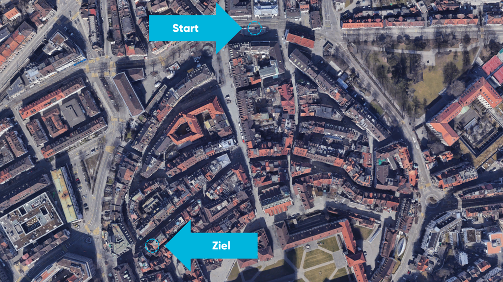 Auf der Karte siehst du den Start- und den Zielpunkt der Strecke.