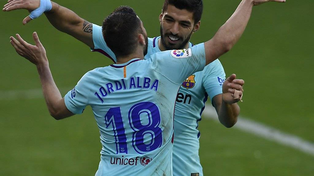 Die Barcelona-Torschützen im Jubel-Duett: Jordi Alba und Luis Suarez
