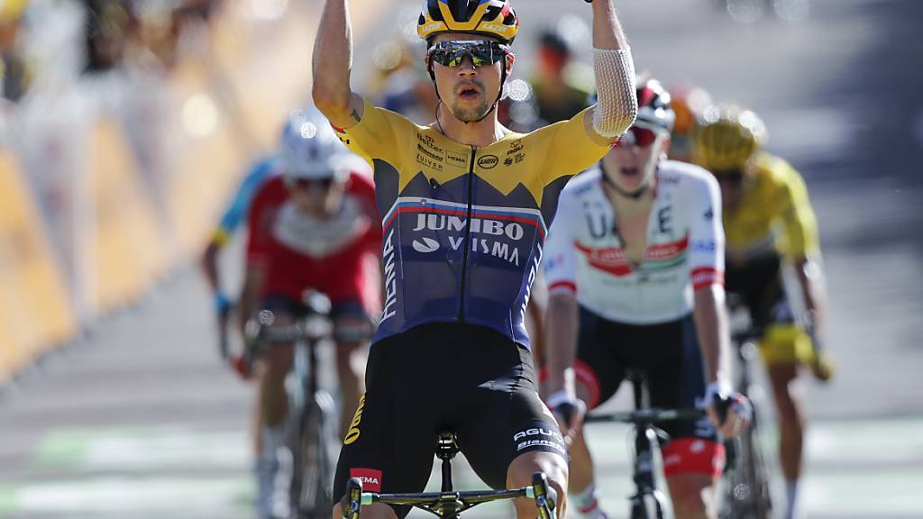 Der 30-jährige Slowene Primoz Roglic jubelt über den Sieg bei der ersten Bergankunft der 107. Tour de France