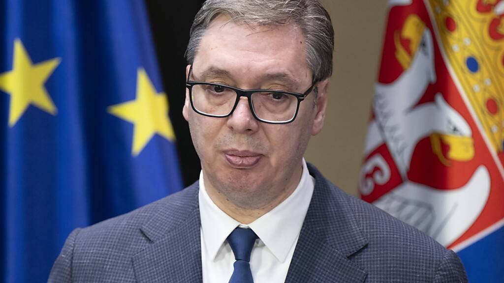 ARCHIV - Aleksandar Vucic, Präsident der Republik Serbien, nimmt an einer Pressekonferenz teil. Foto: Sebastian Kahnert/dpa/Archivbild