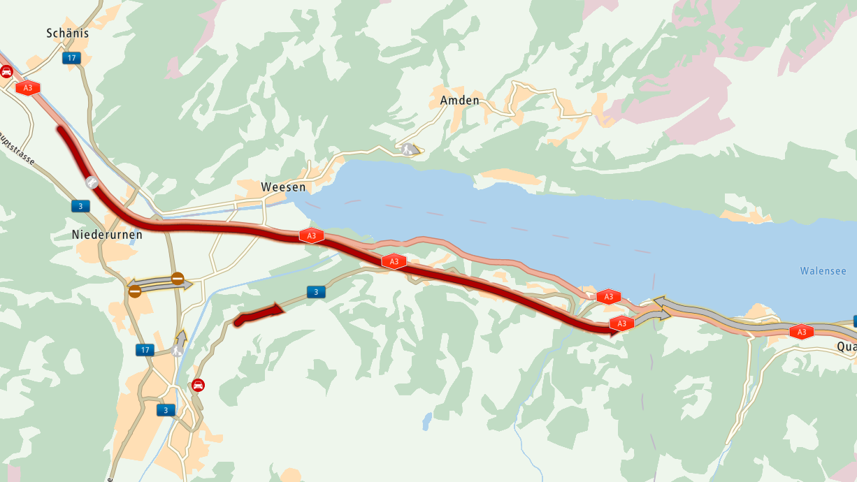 Wegen zwei Pannenfahrzeugen staut es auf der A3 bei Murg stark.