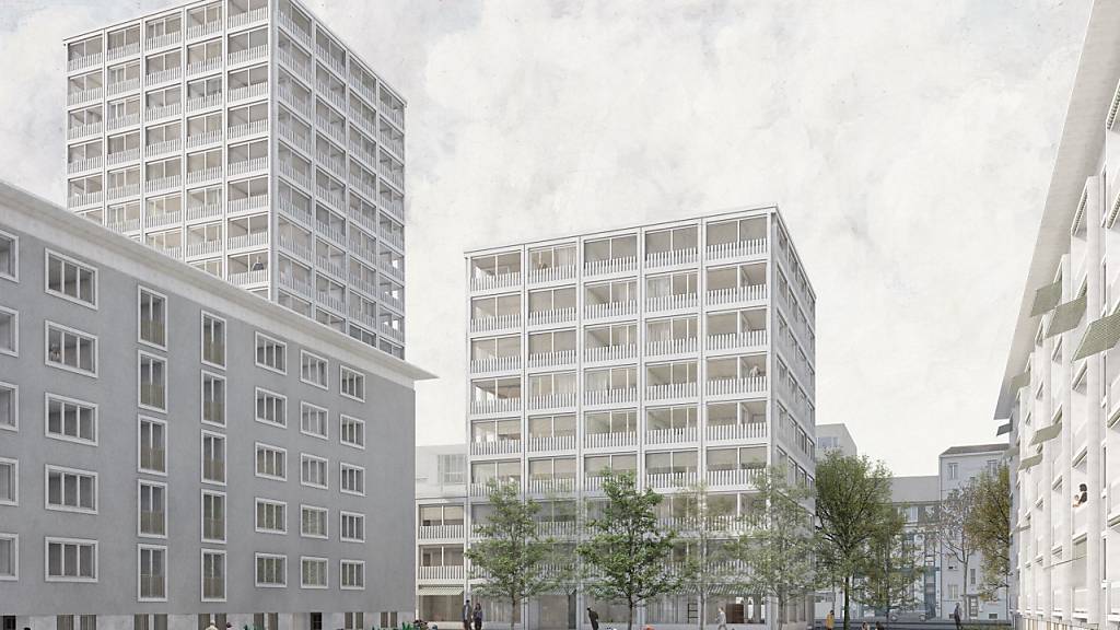 So sollen die bestehenden Gebäude in der Siedlung Horburg-Dreirosen mit zwei neuen Wohntürmen ergänzt werden. (Visualisierung der Architekten)