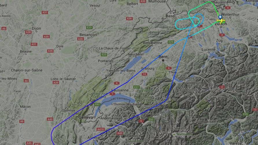 Die Maschine musste über Genf umdrehen. (Grafik: flightradar24)