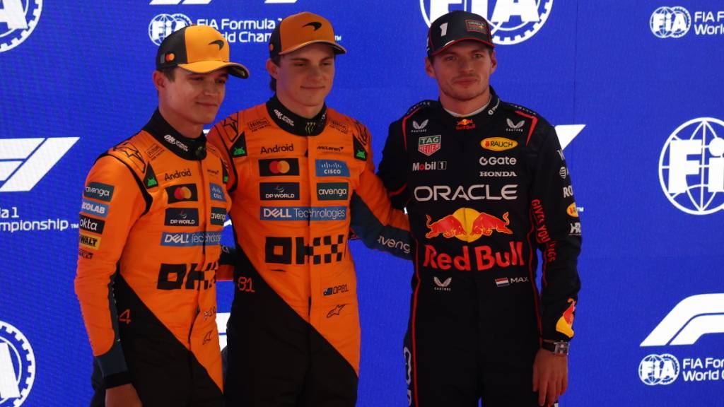 Einer aus dem Trio darf sich am Sonntag Formel-1-Weltmeister 2025 nennen: WM-Leader Lando Norris, dessen Teamkollege Oscar Piastri und Titelverteidiger Max Verstappen (v.ln.r.)