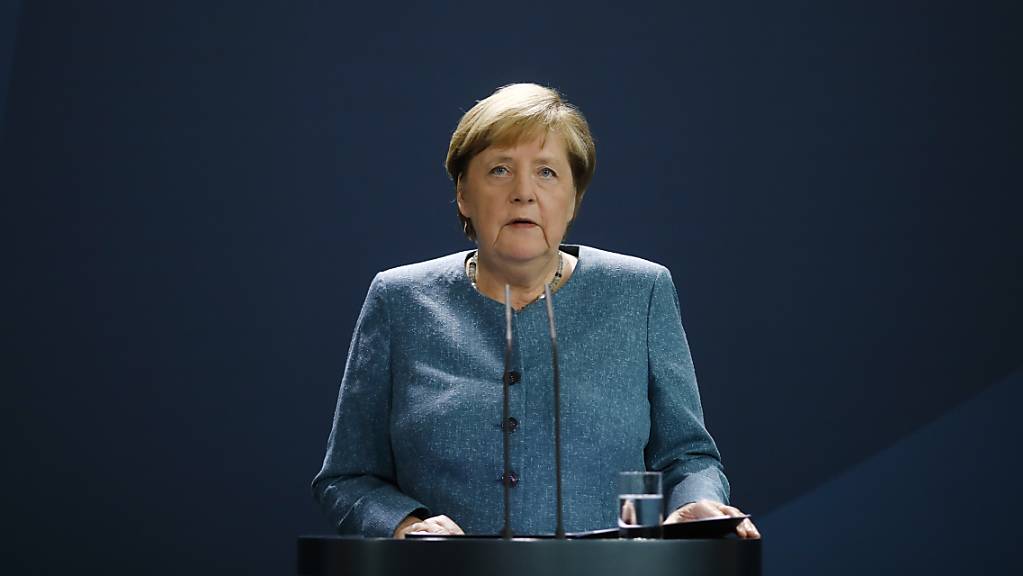 Bundeskanzlerin Angela Merkel (CDU) spricht im Kanzleramt vor den Medien während einer Erklärung zu den jüngsten Entwicklungen im Fall des russischen Regierungskritikers Nawalny. Foto: Markus Schreiber/AP POOL/dpa