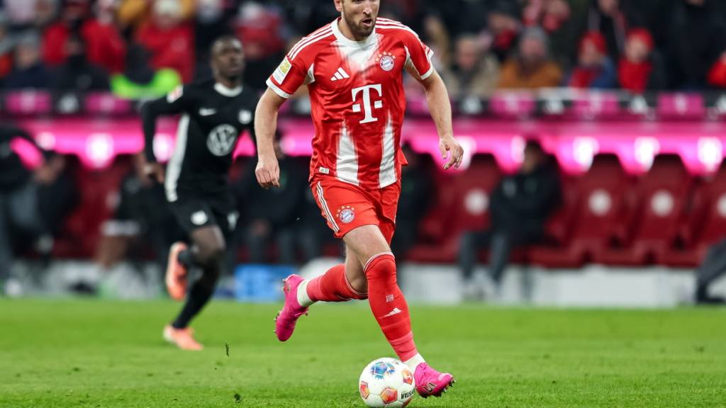 Vergleichsweise bescheiden: Harry Kane steuerte zum 8:1 der Bayern gegen Wolfsburg «nur» ein Tor bei