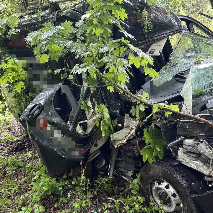 Lieferwagen kommt in Kölliken von Strasse ab und kracht gegen Baum