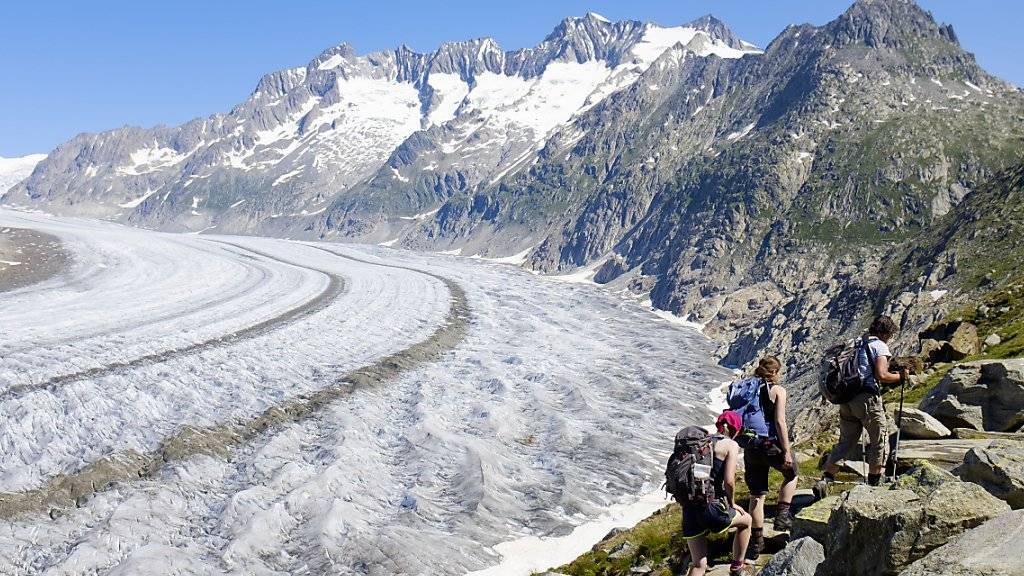 Bei Umsetzung des Klimaschutzabkommens liessen sich 30 Prozent des Schweizer Eisvolumens retten: Blick auf den Aletschgletscher.