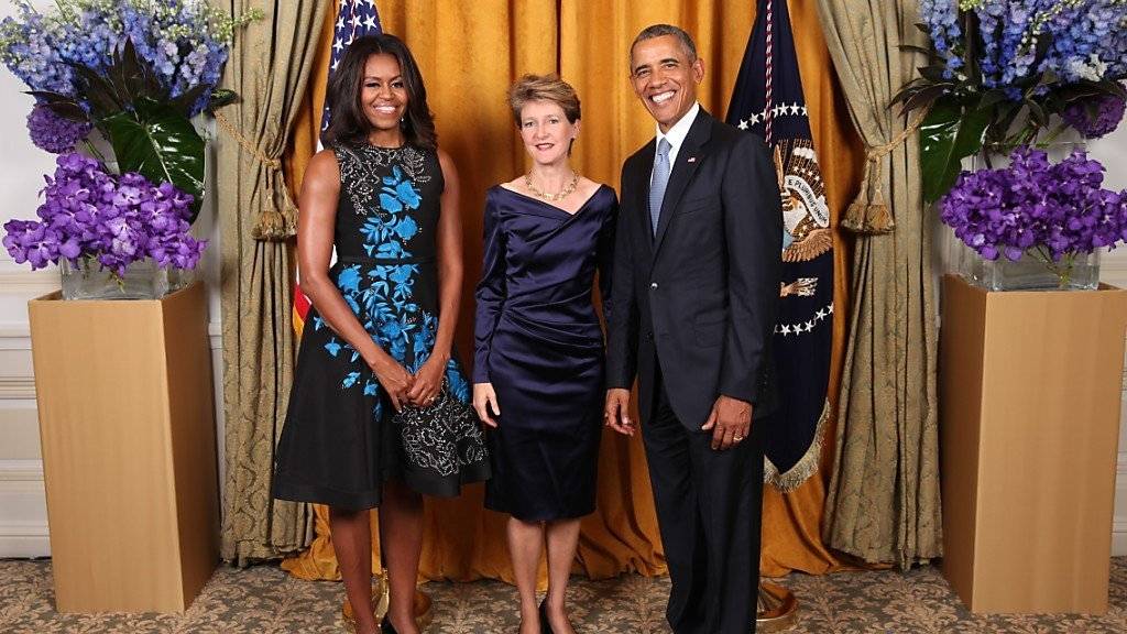 Bundespräsidentin Simonetta Sommaruga beim Empfang durch Michelle und Barack Obama in New York (Bildquelle: The White House, Washington).