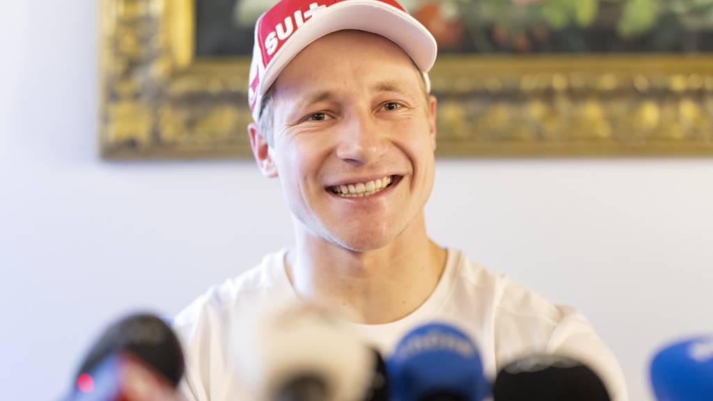 Marco Odermatt bei der Medienkonferenz vor der Olympia-Abfahrt