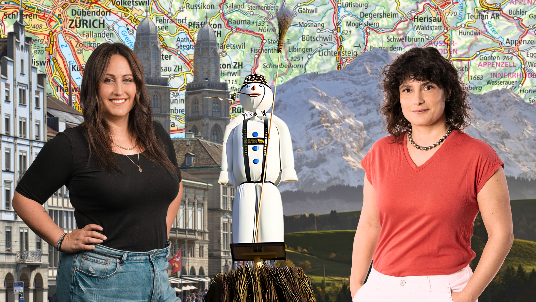 Nina Roost (Radio 24) und Katerina Mistakidis (FM1) bringen den Böög von Zürich nach Heiden.