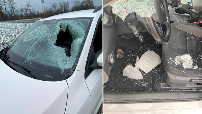 Fahrer im Spital: Eisplatte zerschmettert Windschutzscheibe