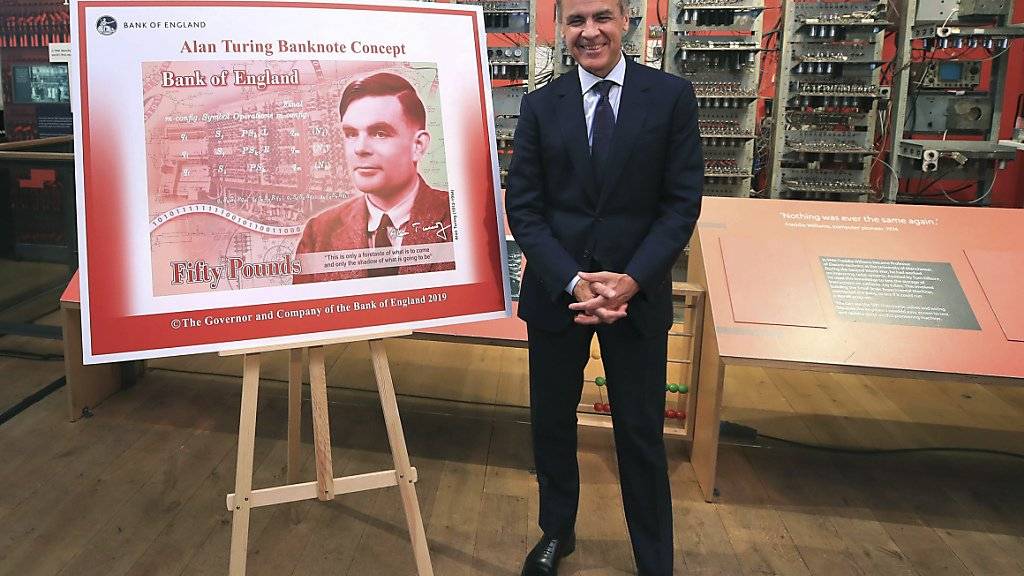 Grossbritannien bekommt neue 50-Pfund-Note - Ehrung für Alan Turing. (BoE-Chef Mark Carney präsentiert neuen Geldschein)