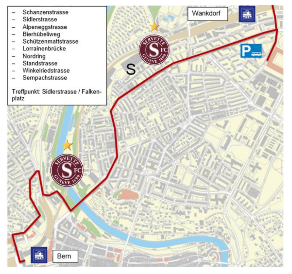 Die Route des Servette-Fanmarsches.