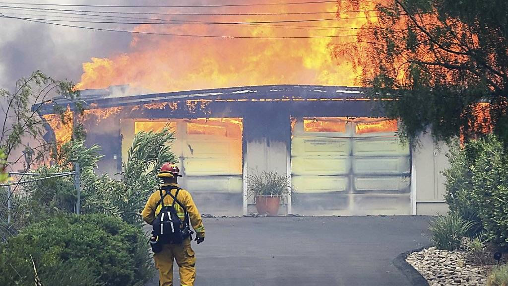 Hunderte weitere Häuser bedroht: Im nordkalifornischen Alpine zerstört ein Buschbrand ein Gebäude.