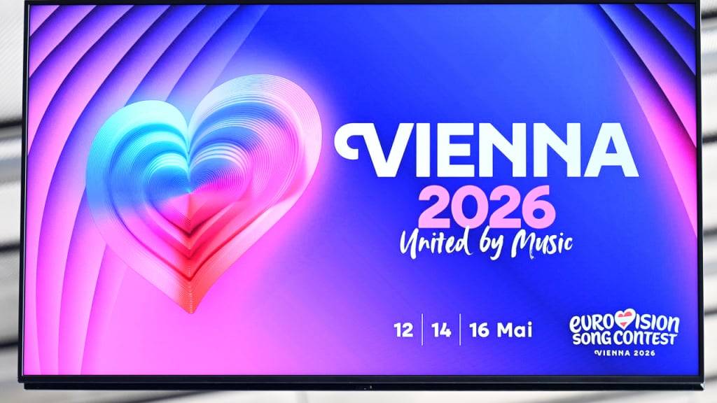 ARCHIV - Eine große Tafel weist in der Stadthalle auf den ESC 2026 hin. Foto: Hans Klaus Techt/APA/dpa