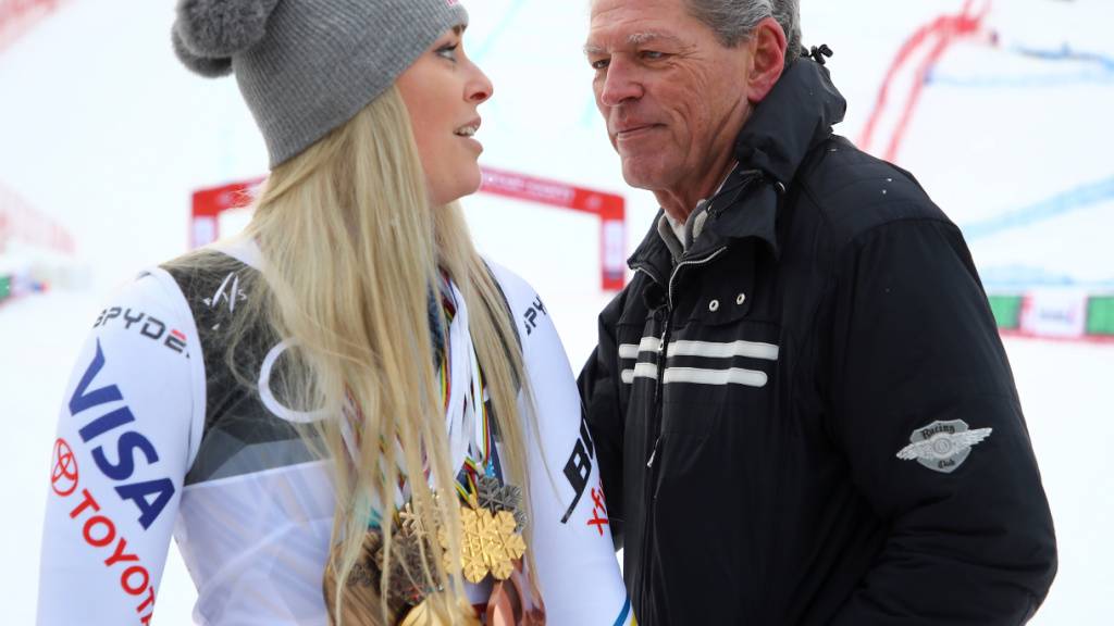 Lindsey Vonn mit ihrem Vater Alan Kildow an den Weltmeisterschaften im Februar 2019 in Are
