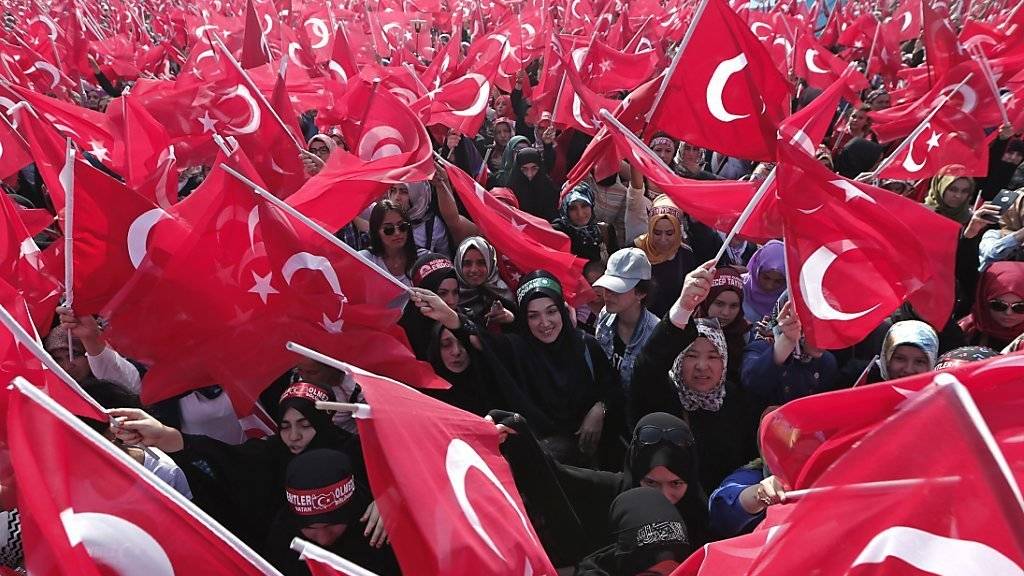 Tausende schwenken in Istanbul türkische Flaggen.