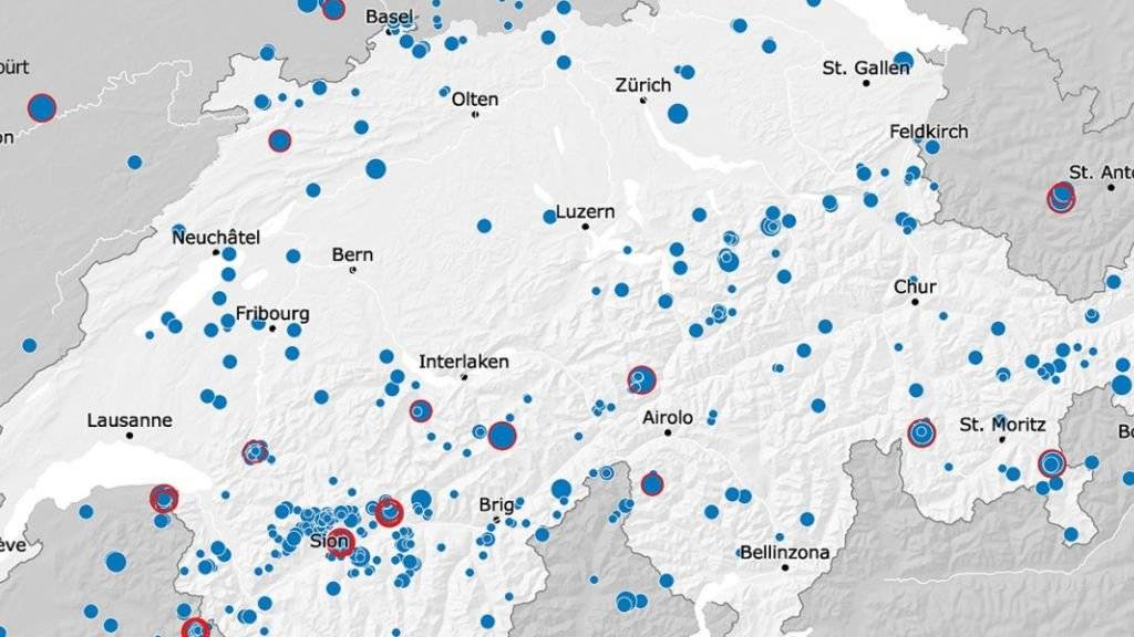 Mit 31 Erdbeben mit Magnituden von 2,5 oder mehr haben sich im Jahr 2016 überdurchschnittlich viele spürbare Erdbeben in der Schweiz und im grenznahen Ausland ereignet.