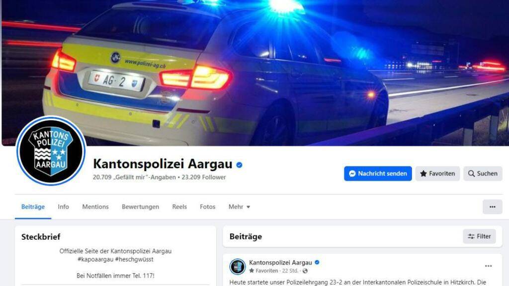 Informationen, Präventionen und Actionfilme: Der Facebook-Auftritt der Kantonspolizei Aargau stösst auf das grösste Interesse der von der Kantonsverwaltung betreuten Social-Media-Plattformen.