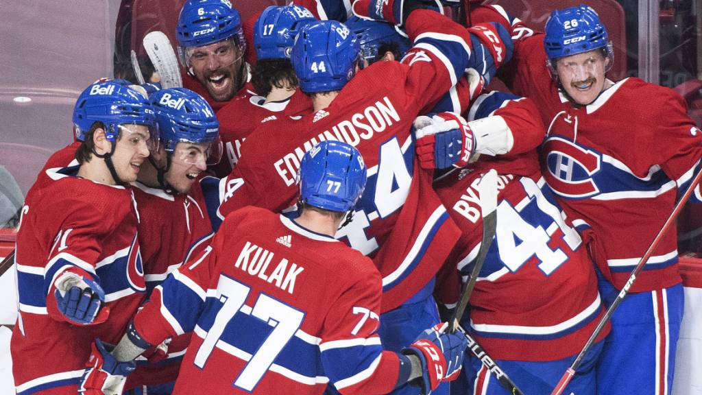 Gross war die Freude bei den Montreal Canadiens nach dem Siegtor von Jesperi Kotkaniemi in Spiel 6