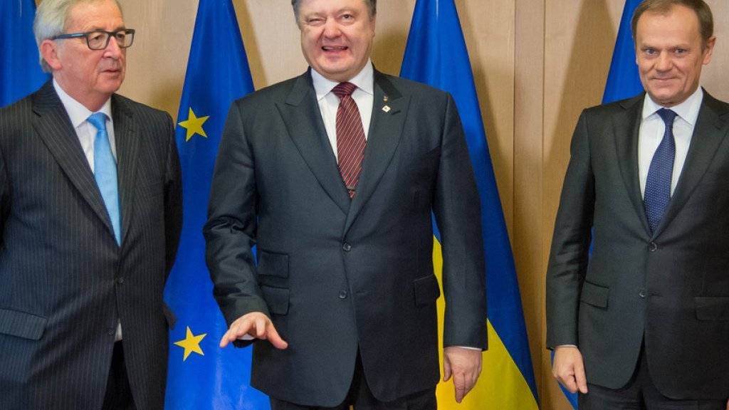 Juncker, Poroschenko und Tusk (v.l.n.r.) am Donnerstag in Brüssel.