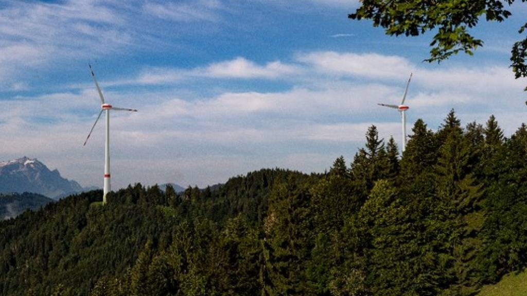 Die Innerrhoder Regierung präsentierte am Freitag einen Gegenvorschlag zur Initiative «Pro Windenergie». Ein überparteiliches Komitee setzt sich für zwei Windräder in Oberegg AI ein. (Visualisierung)