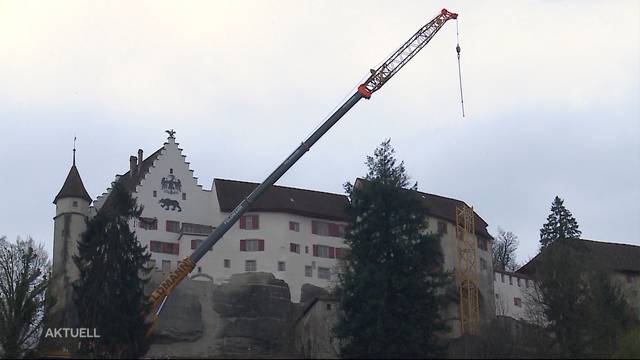 50-Meter-Kran thront über Schloss Lenzburg