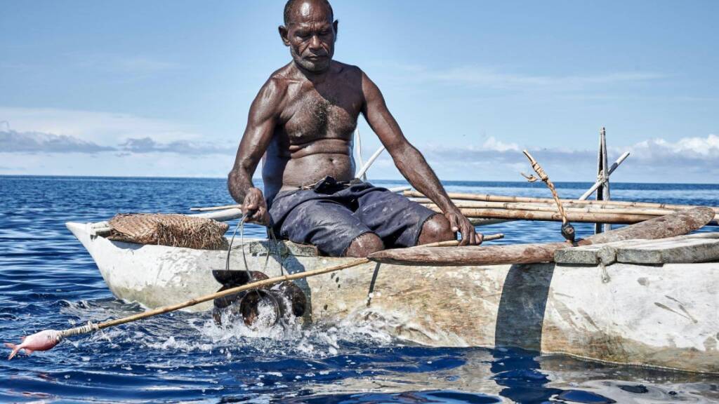 HANDOUT - Mit Liedern und Rasseln werden die Haie angelockt. Foto: Christina Steiner/Godfree Abage/Shark Calling Festival/dpa - ACHTUNG: Nur zur redaktionellen Verwendung im Zusammenhang mit der aktuellen Berichterstattung und nur mit vollständiger Nennung des vorstehenden Credits