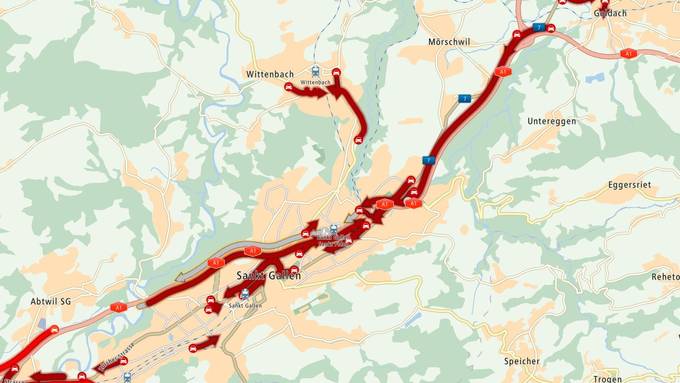 Stau rund um die Stadt St.Gallen