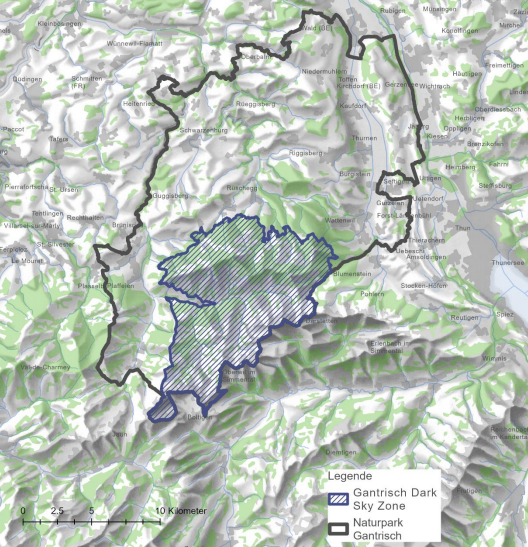 Karte: «Gantrisch Dark Sky Zone» im Naturpark Gantrisch 