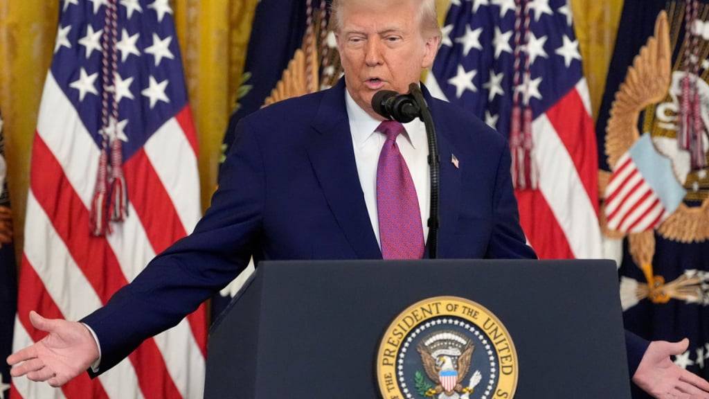 US-Präsident Donald Trump spricht im East Room des Weißen Hauses, während einer Veranstaltung zur Unterzeichnung eines Gesetzes, wodurch die kalifornische Regelung zum Verbot des Verkaufs neuer benzinbetriebener Autos bis 2035 blockiert wird. Foto: Alex Brandon/AP/dpa