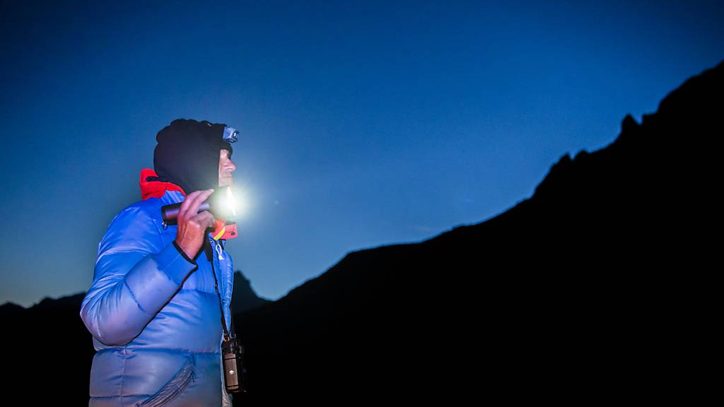 Nachts im Walliser Val de Bagnes. Die Organisation zum Schutz der Alpen (OPPAL) ist in den Kantonen Waadt und Wallis aktiv. Ihre Freiwilligen helfen bei der nächtlichen Bewachung der Herden. Im vergangenen Jahr unterstützte die Organisation 55 Viehzüchter auf 16 Alpen.