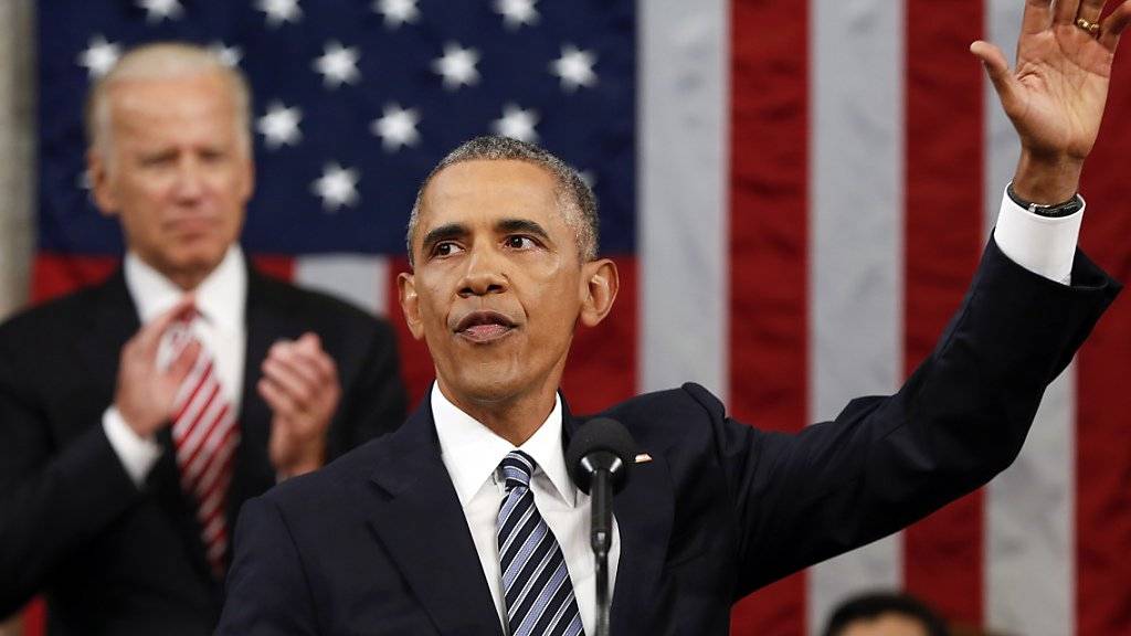 Zum letzten Mal wandte sich US-Präsident Obama in seiner Rede zur Lage der Situation an den US-Kongress. Im Hintergrund klatscht Vizepräsident Joe Biden.