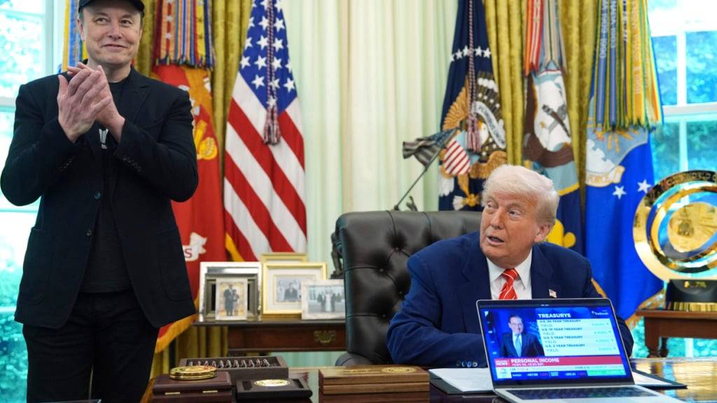 US-Präsident Donald Trump spricht während einer Pressekonferenz mit Elon Musk im Oval Office des Weißen Hauses. Foto: Evan Vucci/AP/dpa