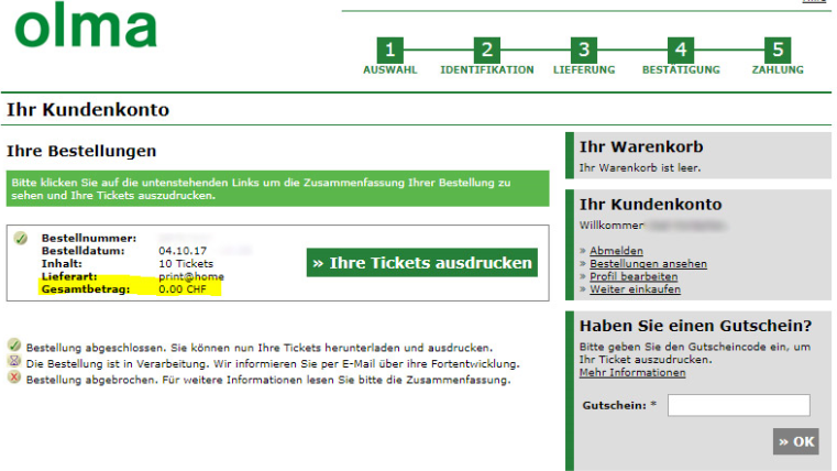 Wegen der Internetpanne sind die Olma-Tickets kostenlos (Screenshot olma-messen.ch)