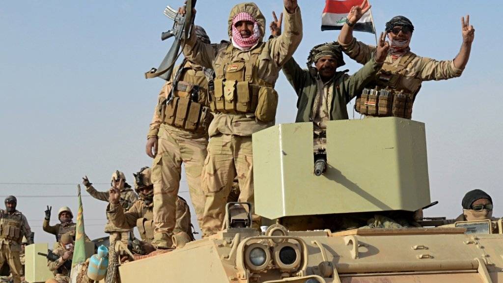 Irakische Einheiten mit Flaggen und Siegeszeichen (Archiv)