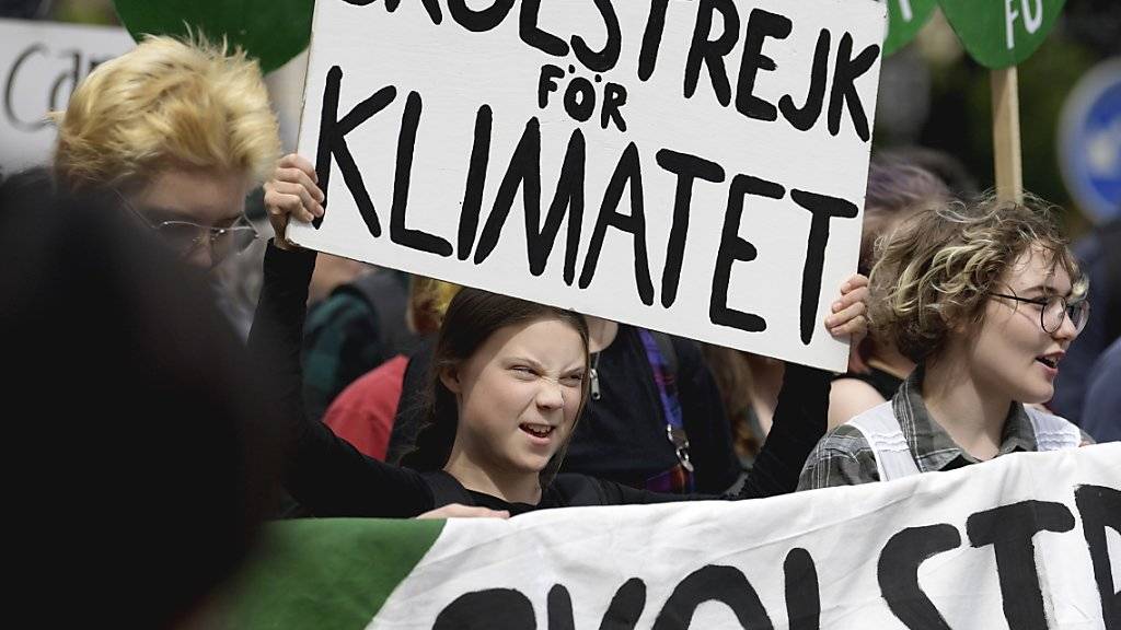 Die Initiantin der Klimastreiks, die schwedische Aktivistin Greta Thunberg, nimmt in Stockholm an einer Demonstration teil.