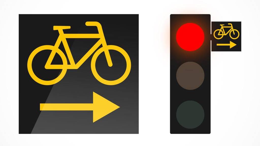 Bei dieser Signalisation darfst du auch bei Rot rechts abbiegen.