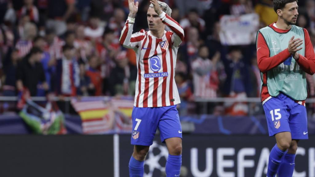 Antoine Griezmann bedankt sich beim Heimpublikum für die Unterstützung im Champions-League-Halbfinal gegen Arsenal