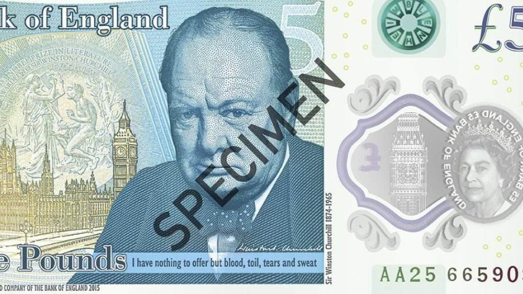 Die neue Fünf-Pfund-Note mit Winston Churchill.