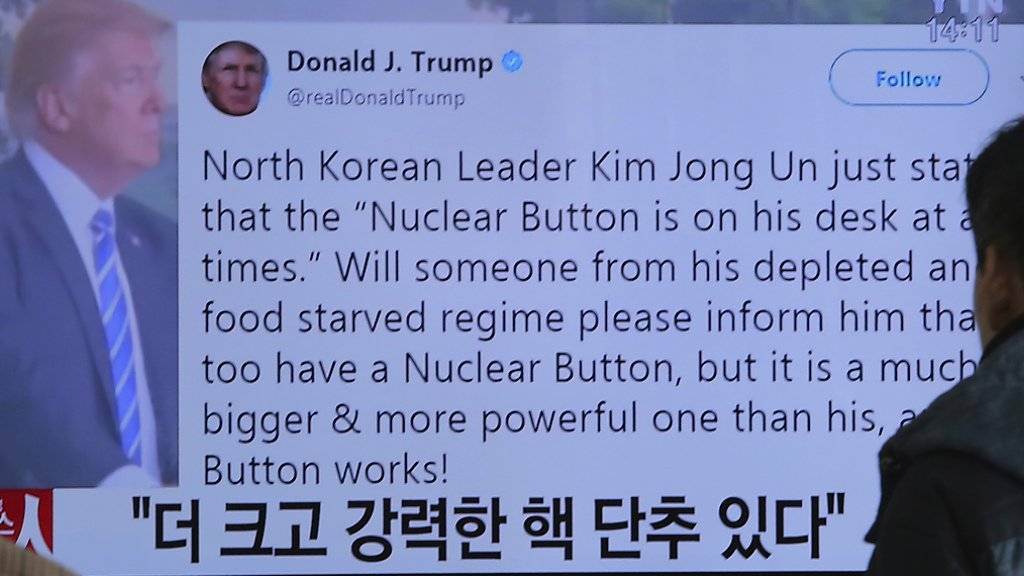 US-Präsident Trump sorgt immer wieder mit umstrittenen Äusserungen für Aufregung. Zuletzt twitterte er, er verfüge über einen «viel grösseren» und mächtigeren Atomknopf als Nordkoreas Staatschef Kim Jong Un.
