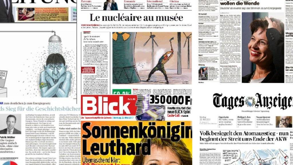 Ein Gesicht und viele Karikaturen: Titelseiten von Schweizer Zeitungen nach dem Ja zum Energiegesetz.
