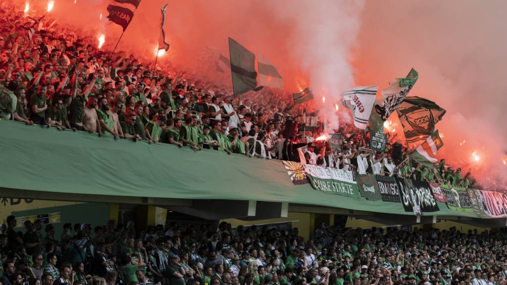 St. Galler Fans feuern am Cupfinal vom 15. Mai 2022 im Stadion Wankdorf in Bern ihr Team gegen den FC Lugano an. Die Tessiner gewannen 4:1. (Archivbild)